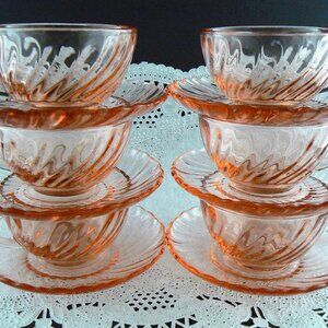 Vintage RARE Pink Swirl Glass Expresso Child’s Tea 12 pieces Set France Arcoroc